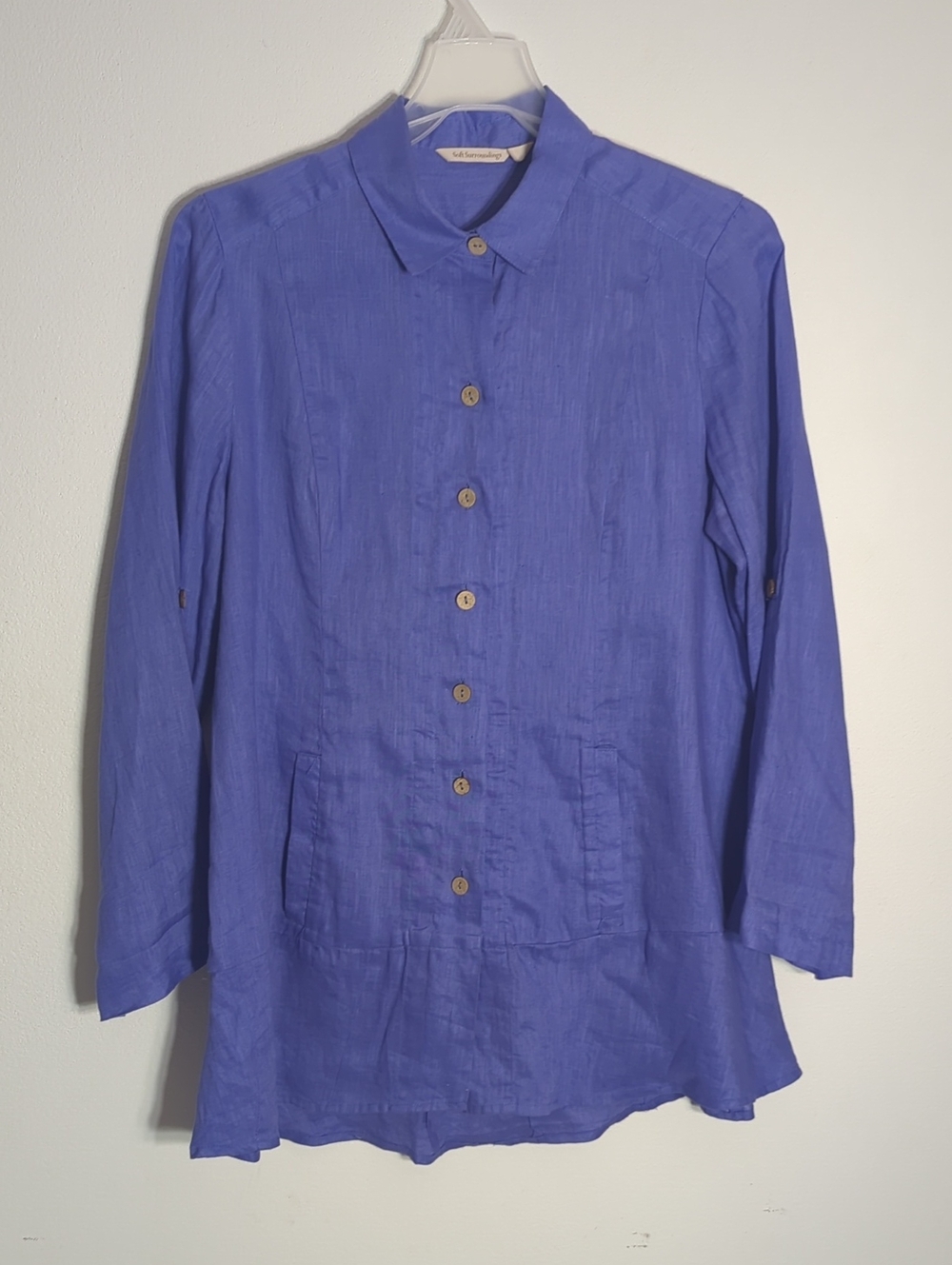 Soft Surroundings Womens Long Shirt Dress Tunic 100% Linen Lagenlook Artsy Large